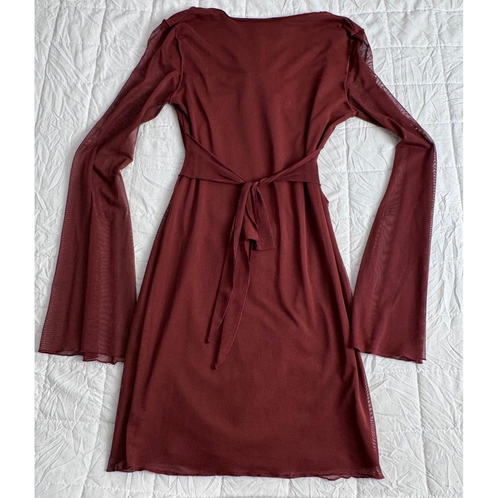 Euphoria Princess Polly Brown Mesh Y2K Cut Out Bell Sleeve Mini Dress US 6 - Picture 9 of 9